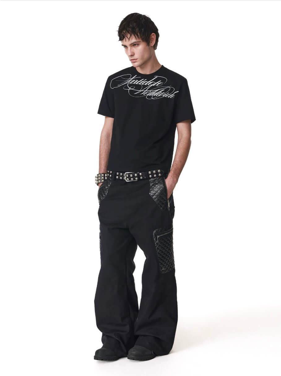 ANTIDOTE PU Leather Quilted Patchwork Cargo Pocket Work Pants | Face 3 Face