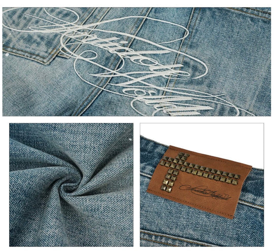 ANTIDOTE Back Embroidery Washed Distressed Jeans | Face 3 Face