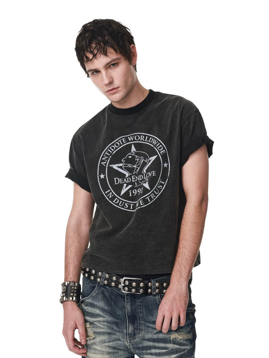 ANTIDOTE DEAD END LOVE Vintage Print Washed Short Sleeve Tee | Face 3 Face