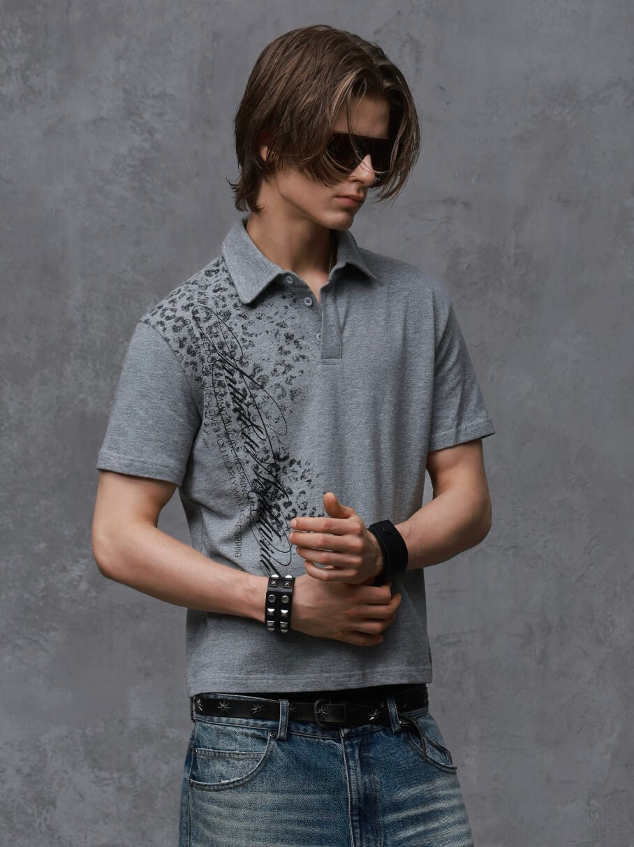 ANTIDOTE Faded Leopard Print Short Sleeve Polo