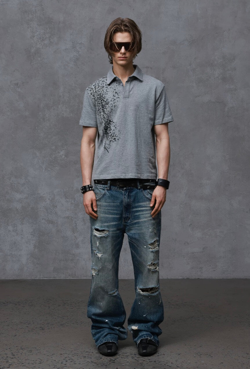 ANTIDOTE Faded Leopard Print Short Sleeve Polo