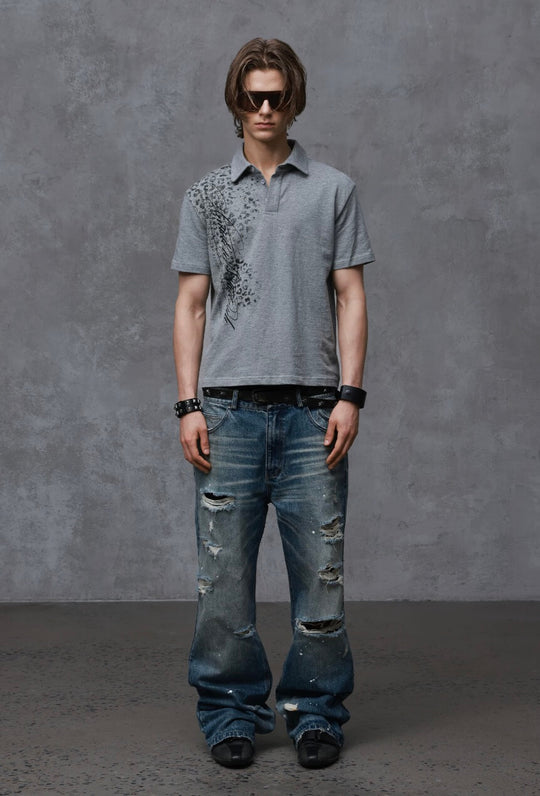 ANTIDOTE Faded Leopard Print Short Sleeve Polo