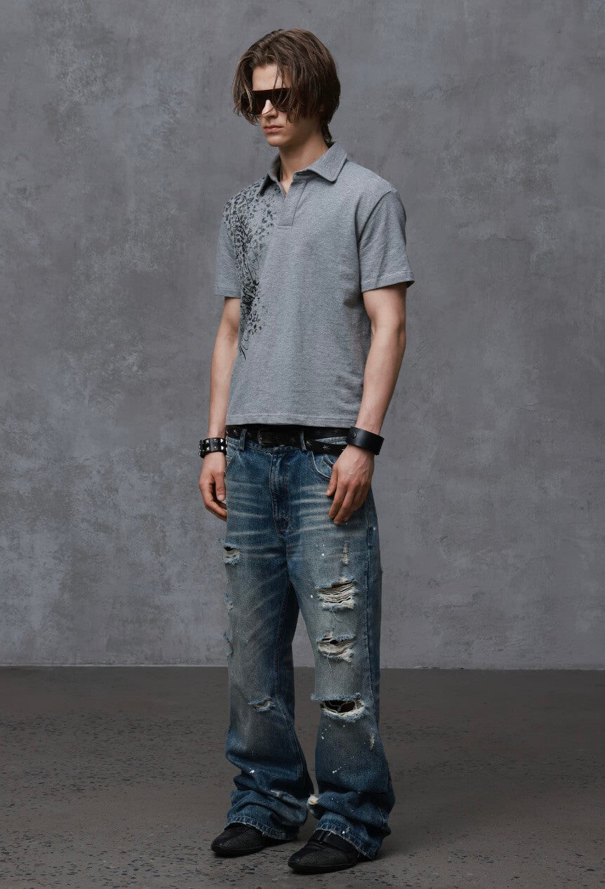 ANTIDOTE Faded Leopard Print Short Sleeve Polo