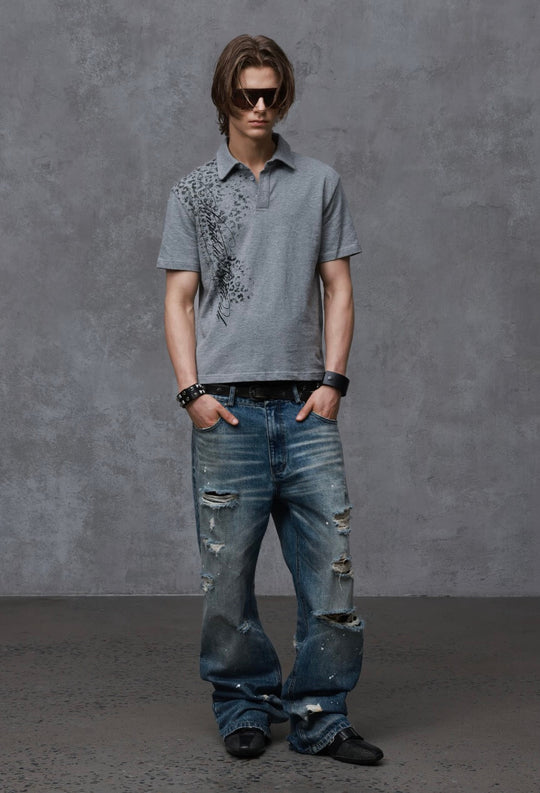 ANTIDOTE Faded Leopard Print Short Sleeve Polo