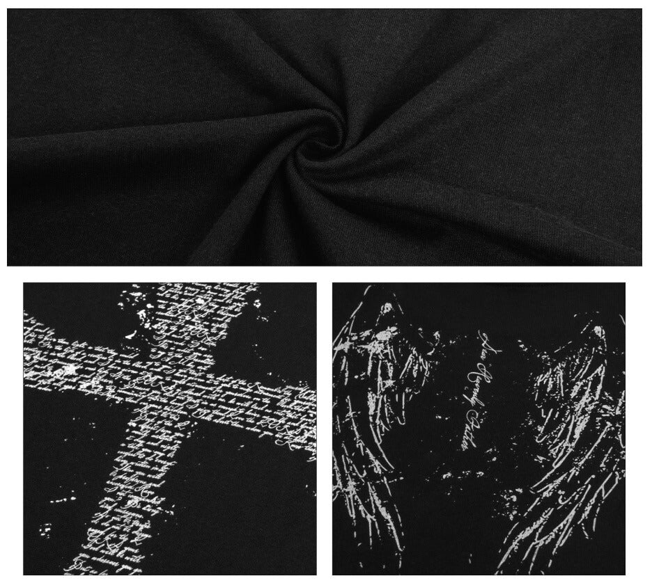 ANTIDOTE Faded Cross and Wings Print Short Sleeve Tee