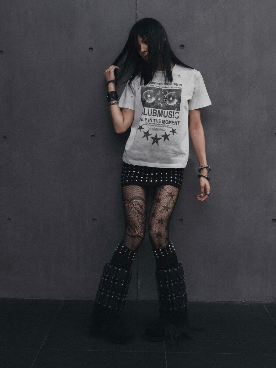ANTIDOTE Audio Amplifier Graphic Print Distressed Short Sleeve Tee