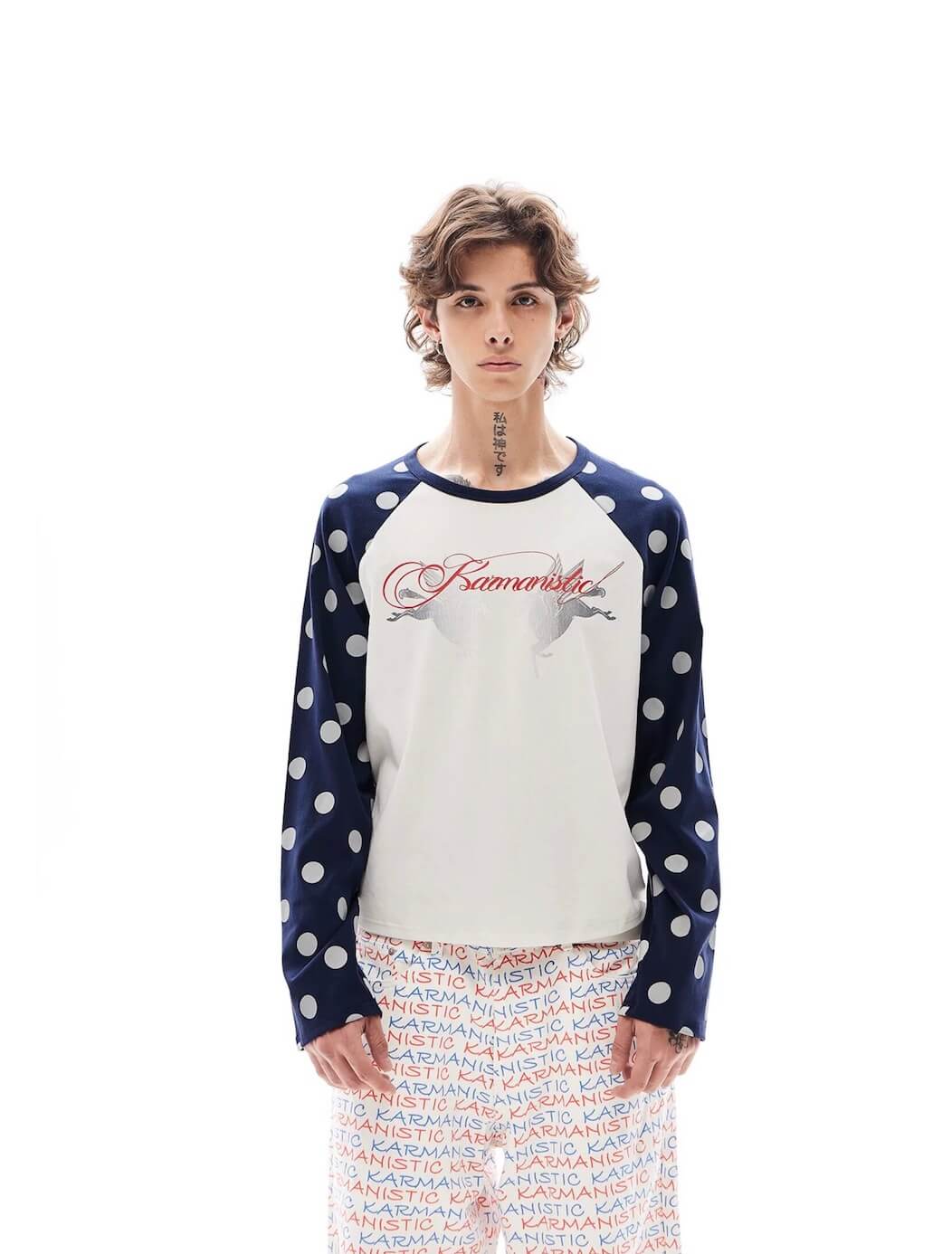 KARMANISTIC Pegasus Print Dot Sleeve Raglan Long Sleeve Tee | Face 3 Face