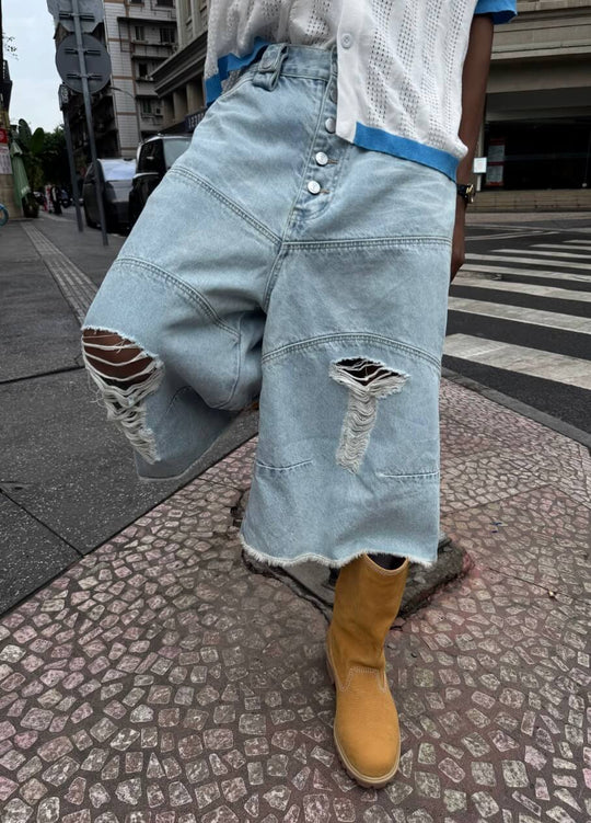 STEEPC Washed Distressed Button Fly Cutoff Baggy Denim Shorts | Face 3 Face