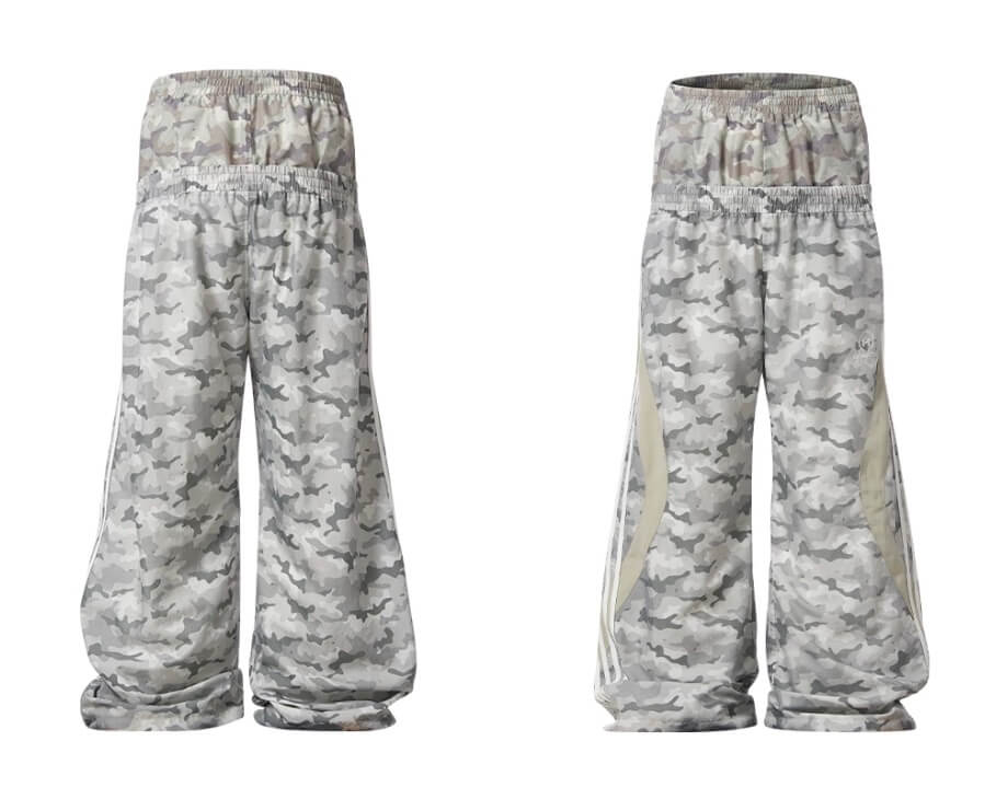 EXITMODE BY BLIND NO PLAN Double Waist Camouflage Four Stripe Baggy Track Pants | Face 3 Face