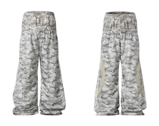 EXITMODE BY BLIND NO PLAN Double Waist Camouflage Four Stripe Baggy Track Pants | Face 3 Face