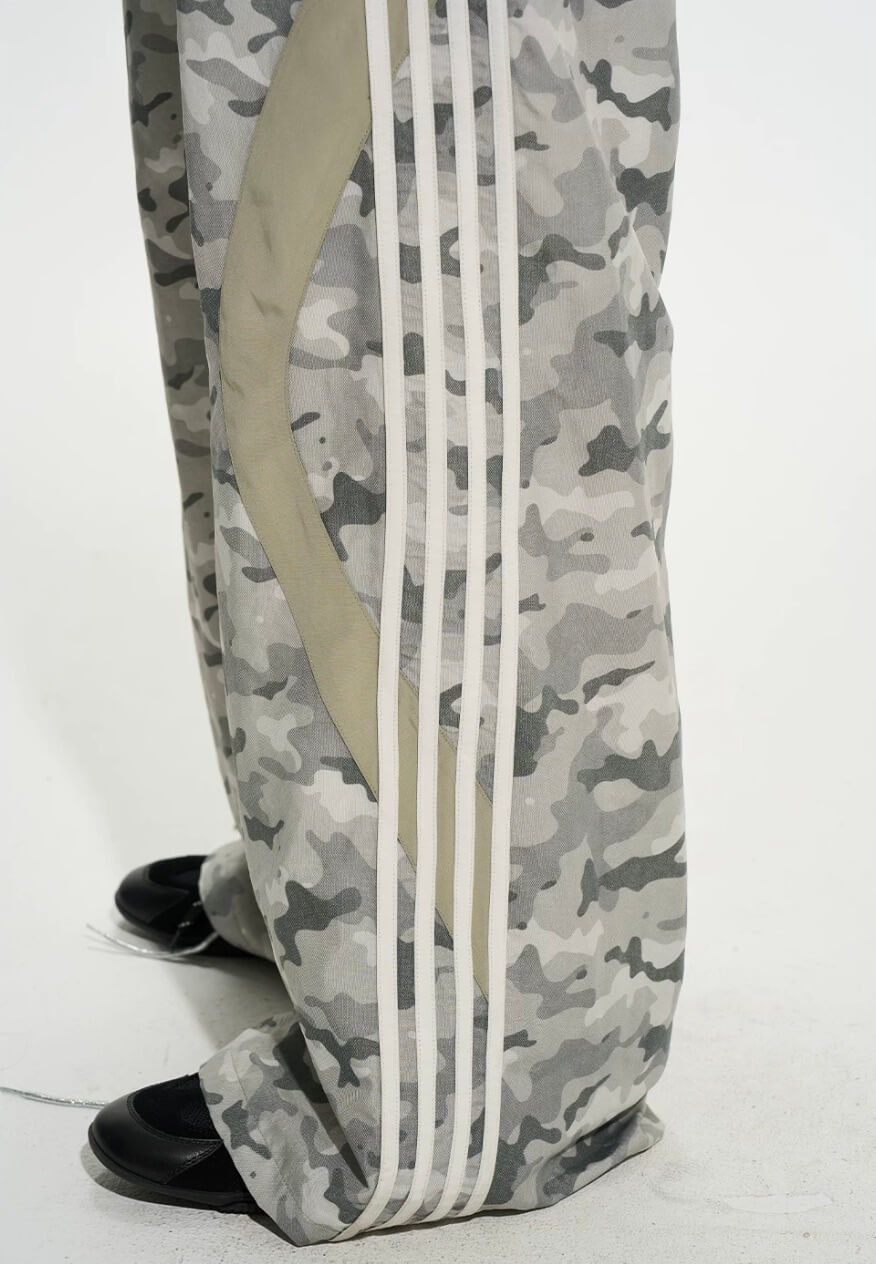EXITMODE BY BLIND NO PLAN Double Waist Camouflage Four Stripe Baggy Track Pants | Face 3 Face
