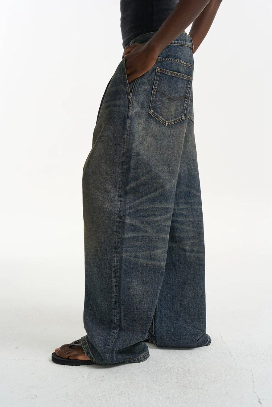 EXITMODE BY BLIND NO PLAN Washed Pleated Baggy Jeans | Face 3 Face