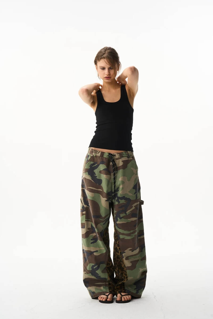 EXITMODE BY BLIND NO PLAN Camo Leopard Color Block Patchwork Baggy Work Pants | Face 3 Face