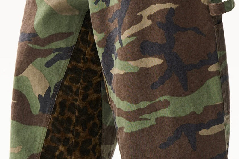 EXITMODE BY BLIND NO PLAN Camo Leopard Color Block Patchwork Baggy Work Pants | Face 3 Face