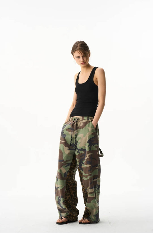 EXITMODE BY BLIND NO PLAN Camo Leopard Color Block Patchwork Baggy Work Pants | Face 3 Face