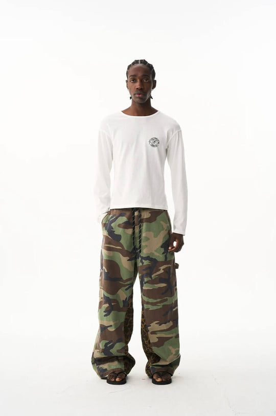 EXITMODE BY BLIND NO PLAN Camo Leopard Color Block Patchwork Baggy Work Pants | Face 3 Face