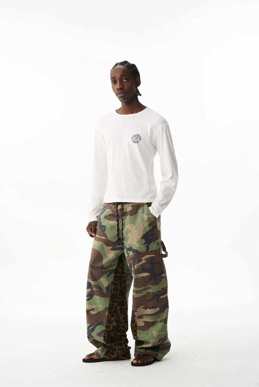 EXITMODE BY BLIND NO PLAN Camo Leopard Color Block Patchwork Baggy Work Pants | Face 3 Face