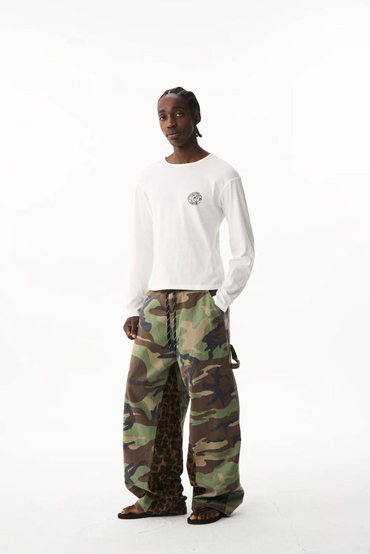 EXITMODE BY BLIND NO PLAN Camo Leopard Color Block Patchwork Baggy Work Pants | Face 3 Face