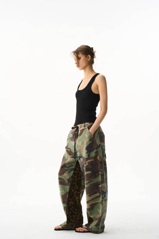 EXITMODE BY BLIND NO PLAN Camo Leopard Color Block Patchwork Baggy Work Pants | Face 3 Face