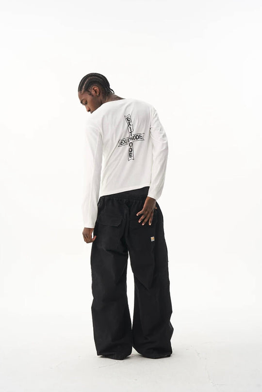 EXITMODE BY BLIND NO PLAN Horse Embroidered Washed Double Knee Baggy Pants | Face 3 Face