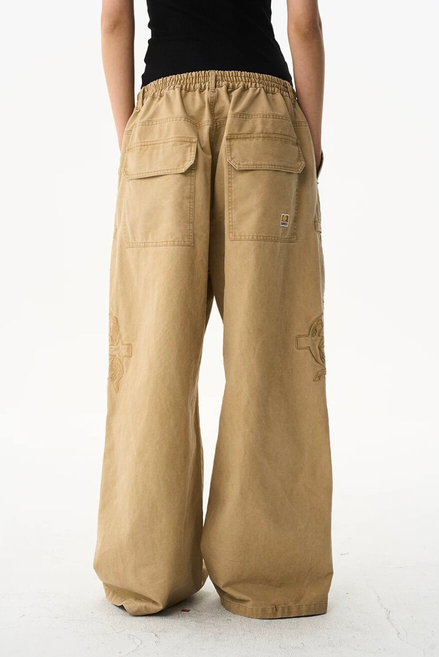 EXITMODE BY BLIND NO PLAN Horse Embroidered Washed Double Knee Baggy Pants | Face 3 Face