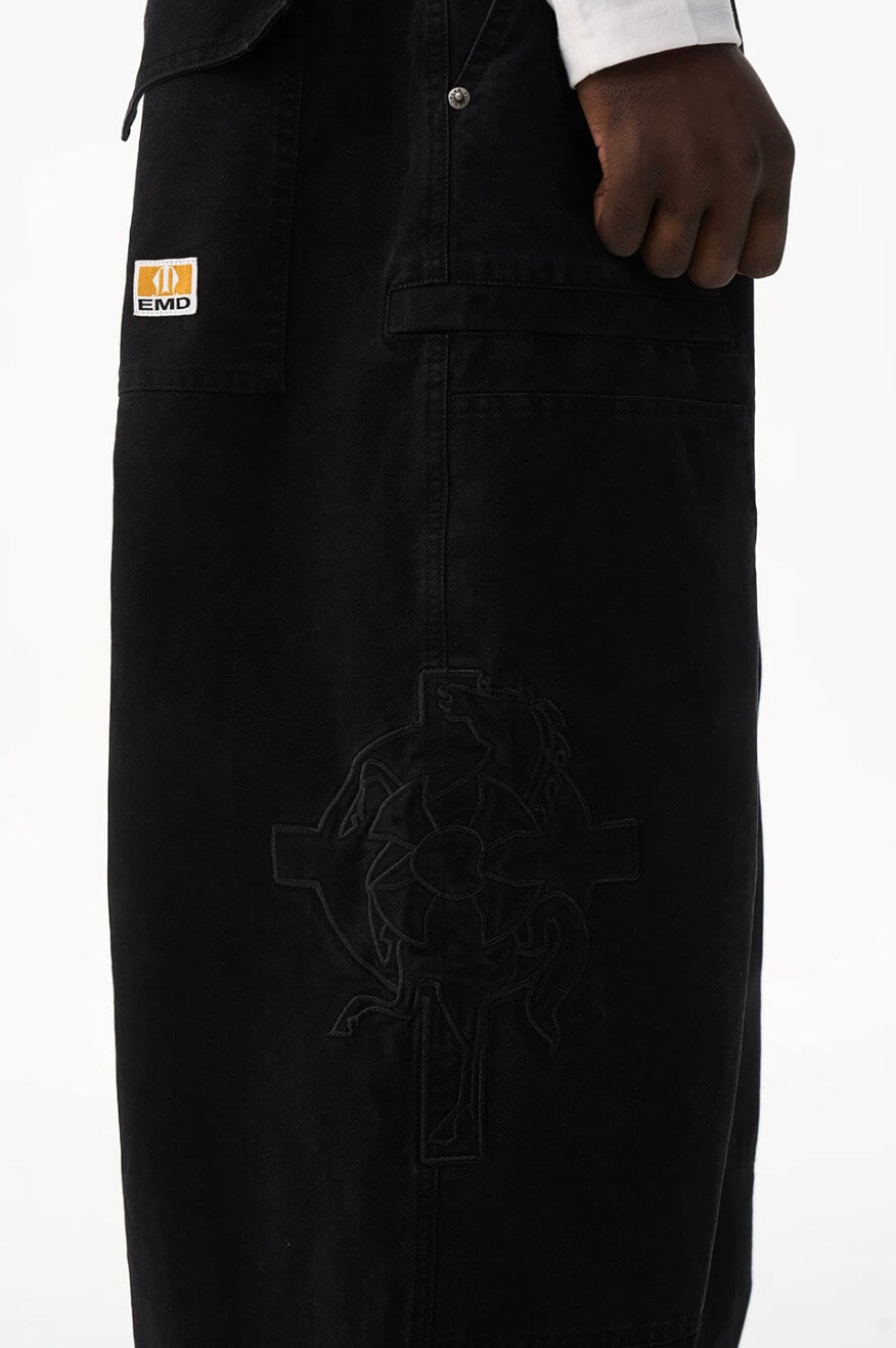 EXITMODE BY BLIND NO PLAN Horse Embroidered Washed Double Knee Baggy Pants | Face 3 Face