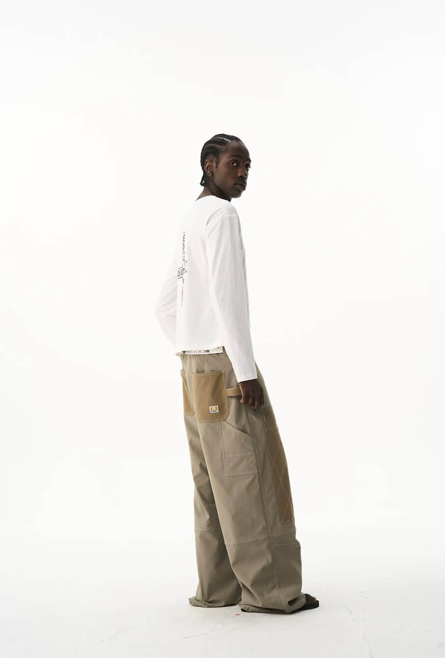 EXITMODE BY BLIND NO PLAN Contrast Quilted Stitch Double Knee Baggy Pants | Face 3 Face