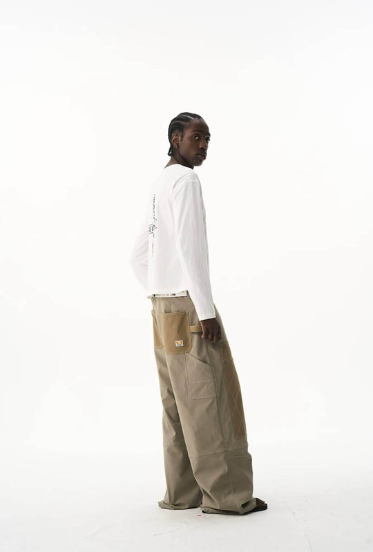 EXITMODE BY BLIND NO PLAN Contrast Quilted Stitch Double Knee Baggy Pants | Face 3 Face