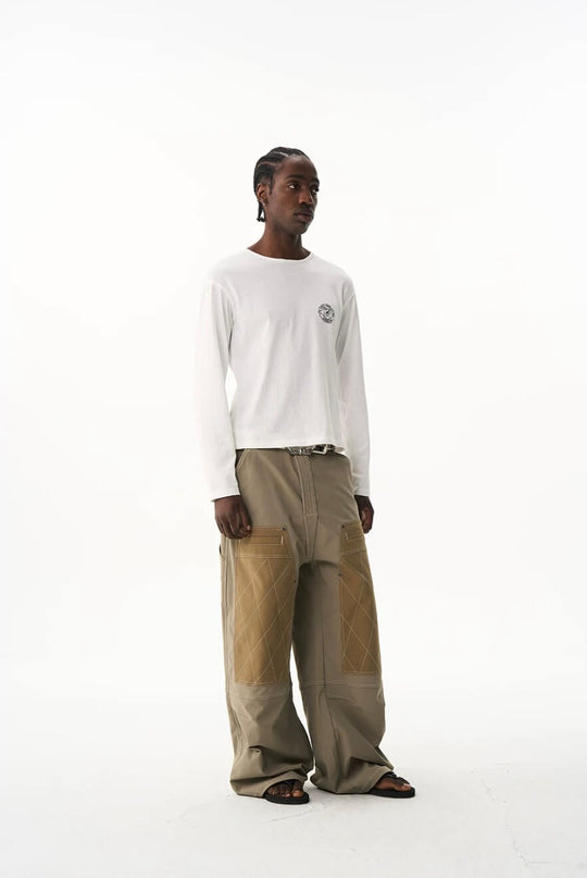 EXITMODE BY BLIND NO PLAN Contrast Quilted Stitch Double Knee Baggy Pants | Face 3 Face
