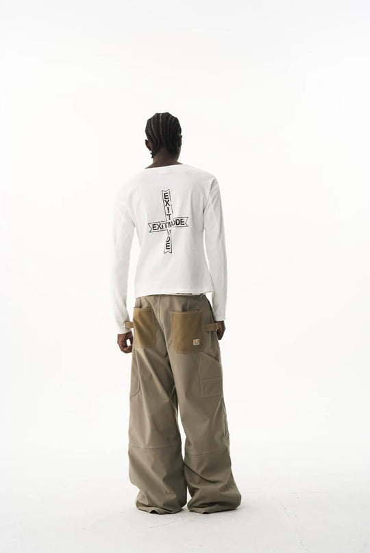 EXITMODE BY BLIND NO PLAN Contrast Quilted Stitch Double Knee Baggy Pants | Face 3 Face