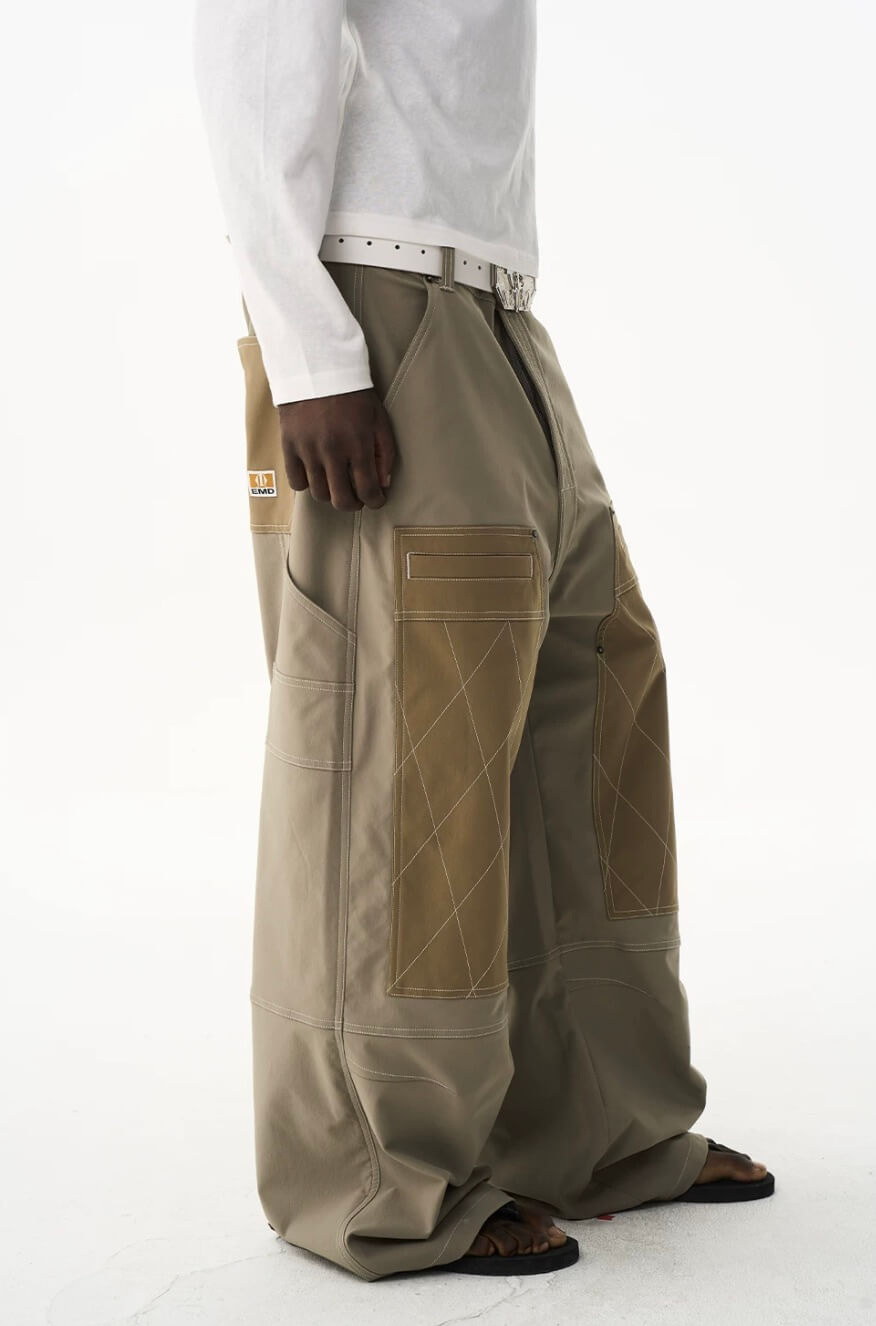 EXITMODE BY BLIND NO PLAN Contrast Quilted Stitch Double Knee Baggy Pants | Face 3 Face