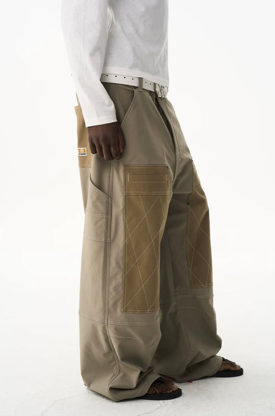 EXITMODE BY BLIND NO PLAN Contrast Quilted Stitch Double Knee Baggy Pants | Face 3 Face