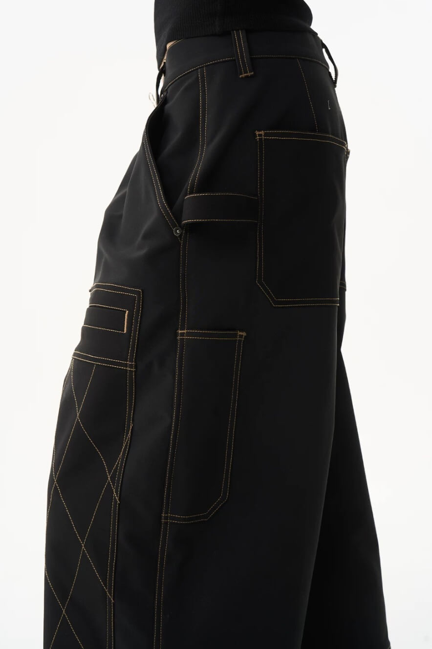 EXITMODE BY BLIND NO PLAN Contrast Quilted Stitch Double Knee Baggy Pants | Face 3 Face