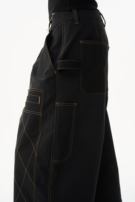 EXITMODE BY BLIND NO PLAN Contrast Quilted Stitch Double Knee Baggy Pants | Face 3 Face