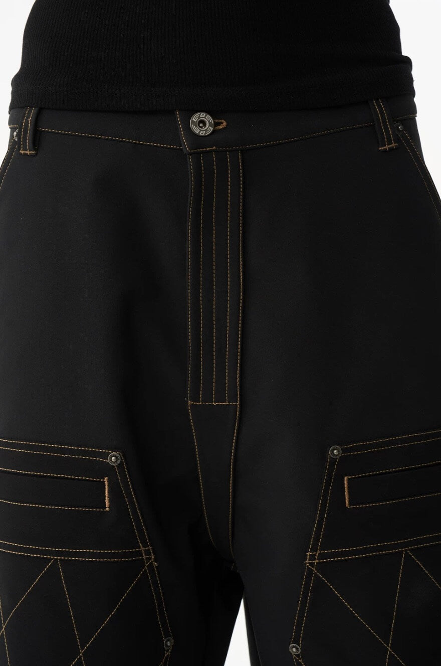 EXITMODE BY BLIND NO PLAN Contrast Quilted Stitch Double Knee Baggy Pants | Face 3 Face
