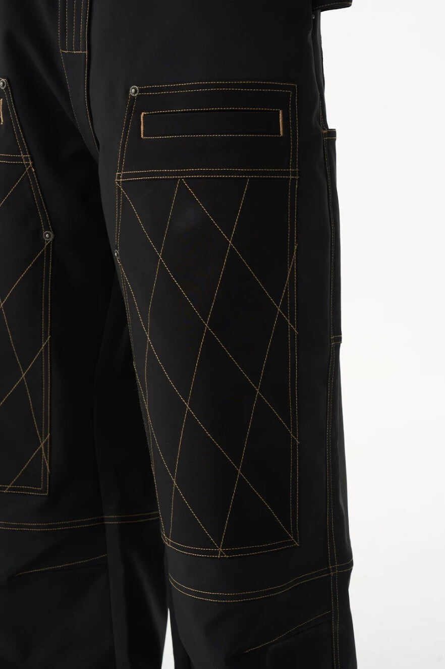 EXITMODE BY BLIND NO PLAN Contrast Quilted Stitch Double Knee Baggy Pants | Face 3 Face