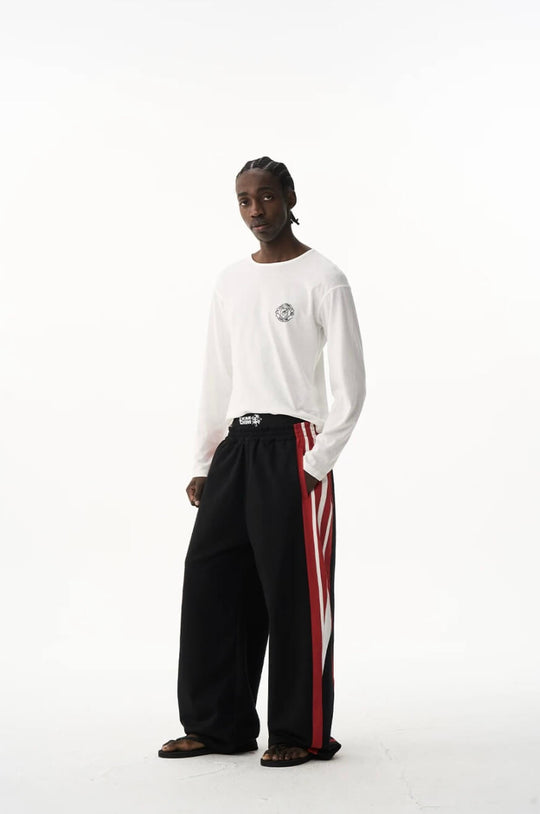 EXITMODE BY BLIND NO PLAN Double Waist Color Block Stripe Baggy Sweatpants | Face 3 Face