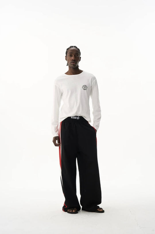 EXITMODE BY BLIND NO PLAN Double Waist Color Block Stripe Baggy Sweatpants | Face 3 Face