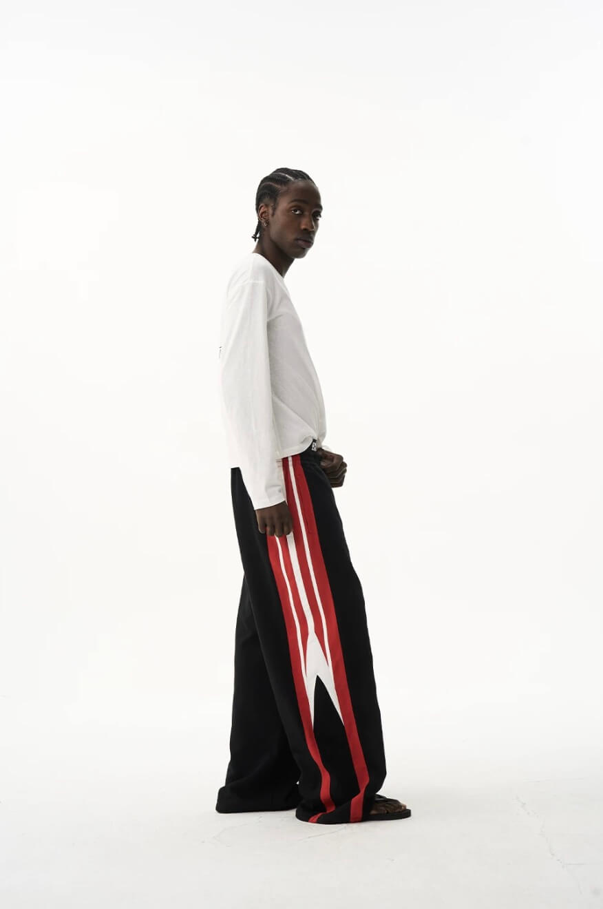 EXITMODE BY BLIND NO PLAN Double Waist Color Block Stripe Baggy Sweatpants | Face 3 Face