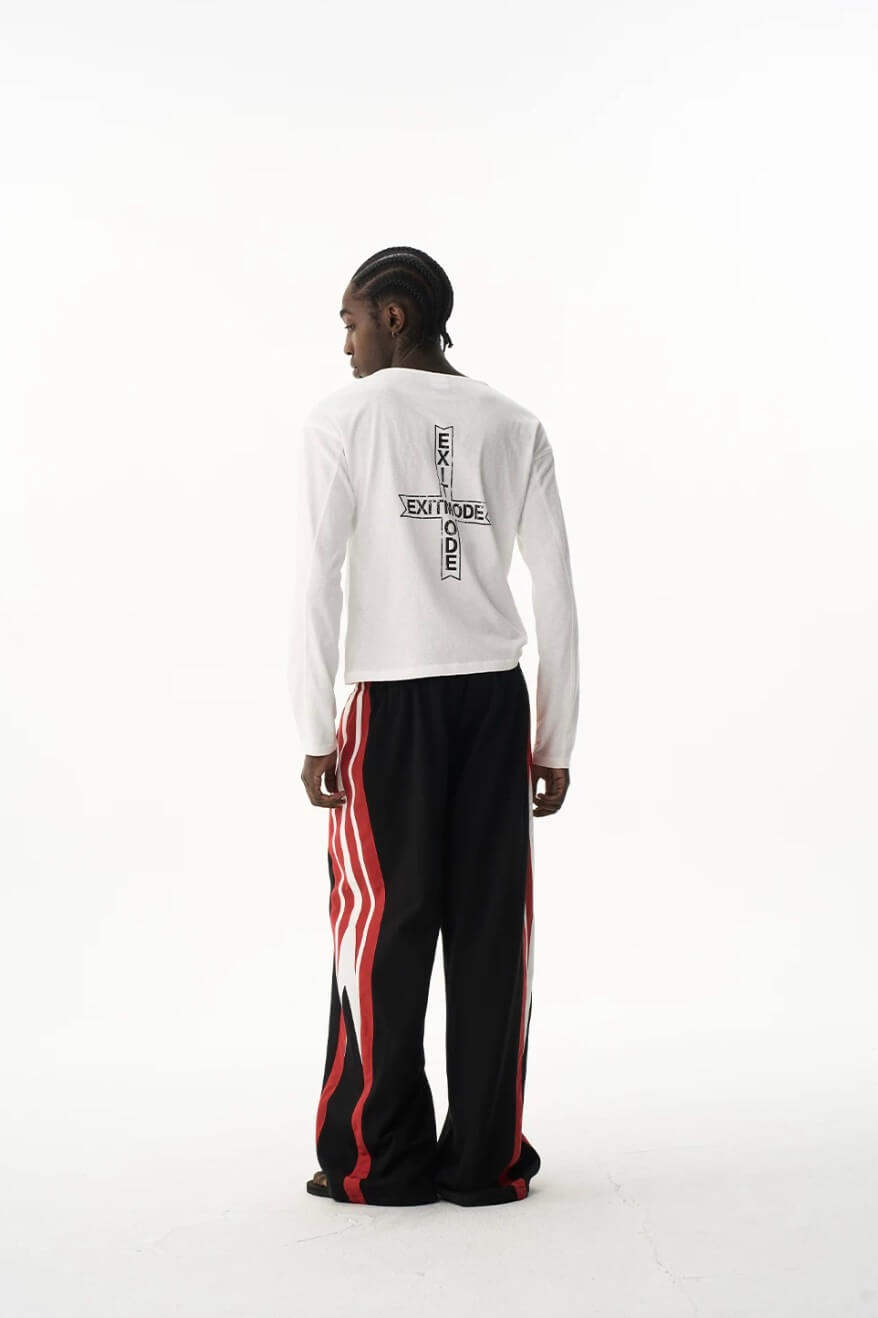 EXITMODE BY BLIND NO PLAN Double Waist Color Block Stripe Baggy Sweatpants | Face 3 Face