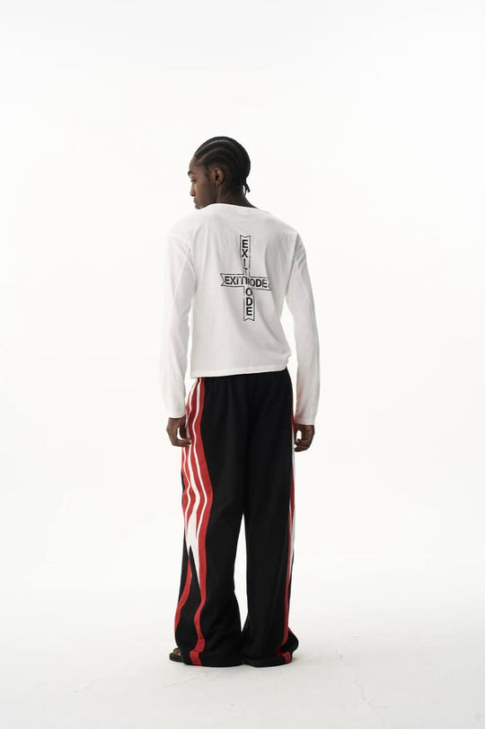 EXITMODE BY BLIND NO PLAN Double Waist Color Block Stripe Baggy Sweatpants | Face 3 Face