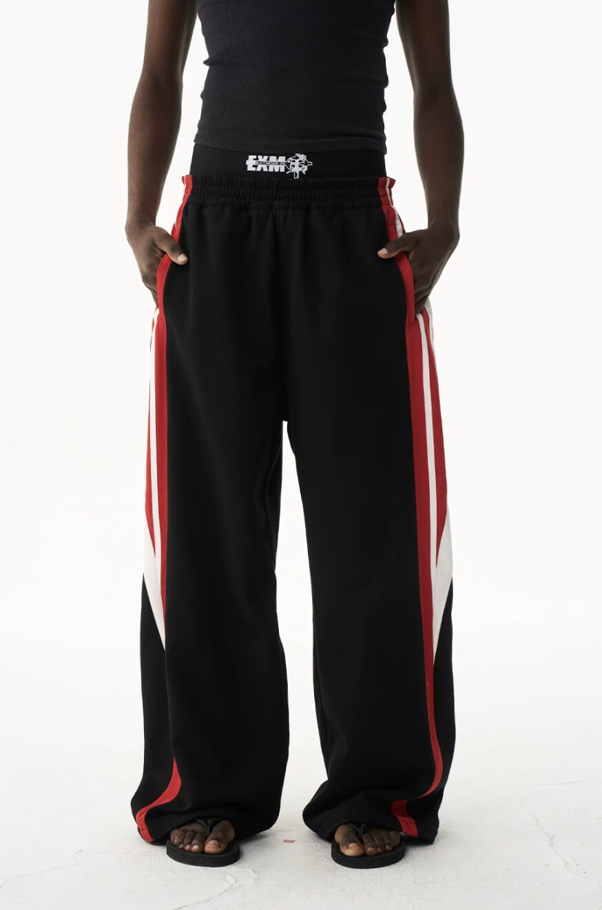 EXITMODE BY BLIND NO PLAN Double Waist Color Block Stripe Baggy Sweatpants | Face 3 Face