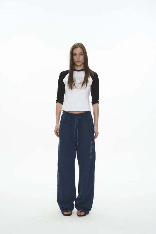 EXITMODE BY BLIND NO PLAN Dot Line Embroidered Baggy Sweatpants | Face 3 Face