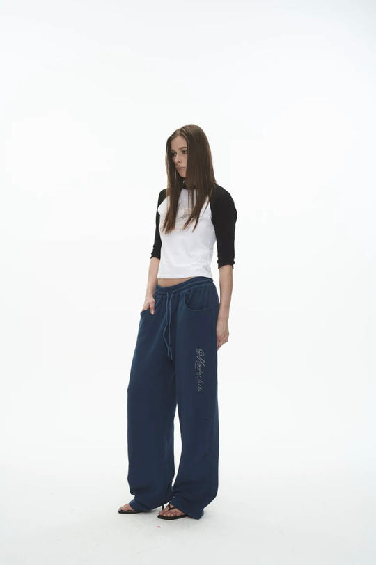 EXITMODE BY BLIND NO PLAN Dot Line Embroidered Baggy Sweatpants | Face 3 Face