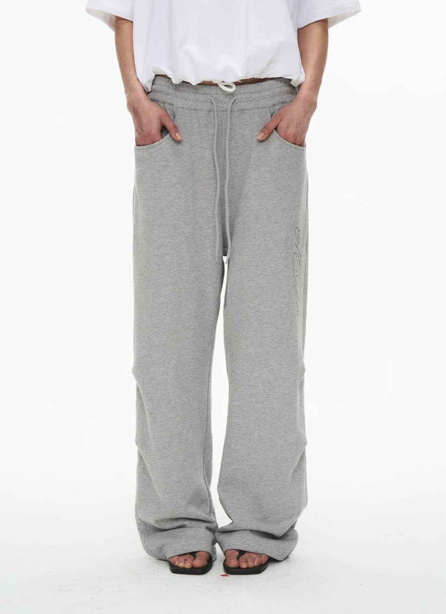 EXITMODE BY BLIND NO PLAN Dot Line Embroidered Baggy Sweatpants | Face 3 Face