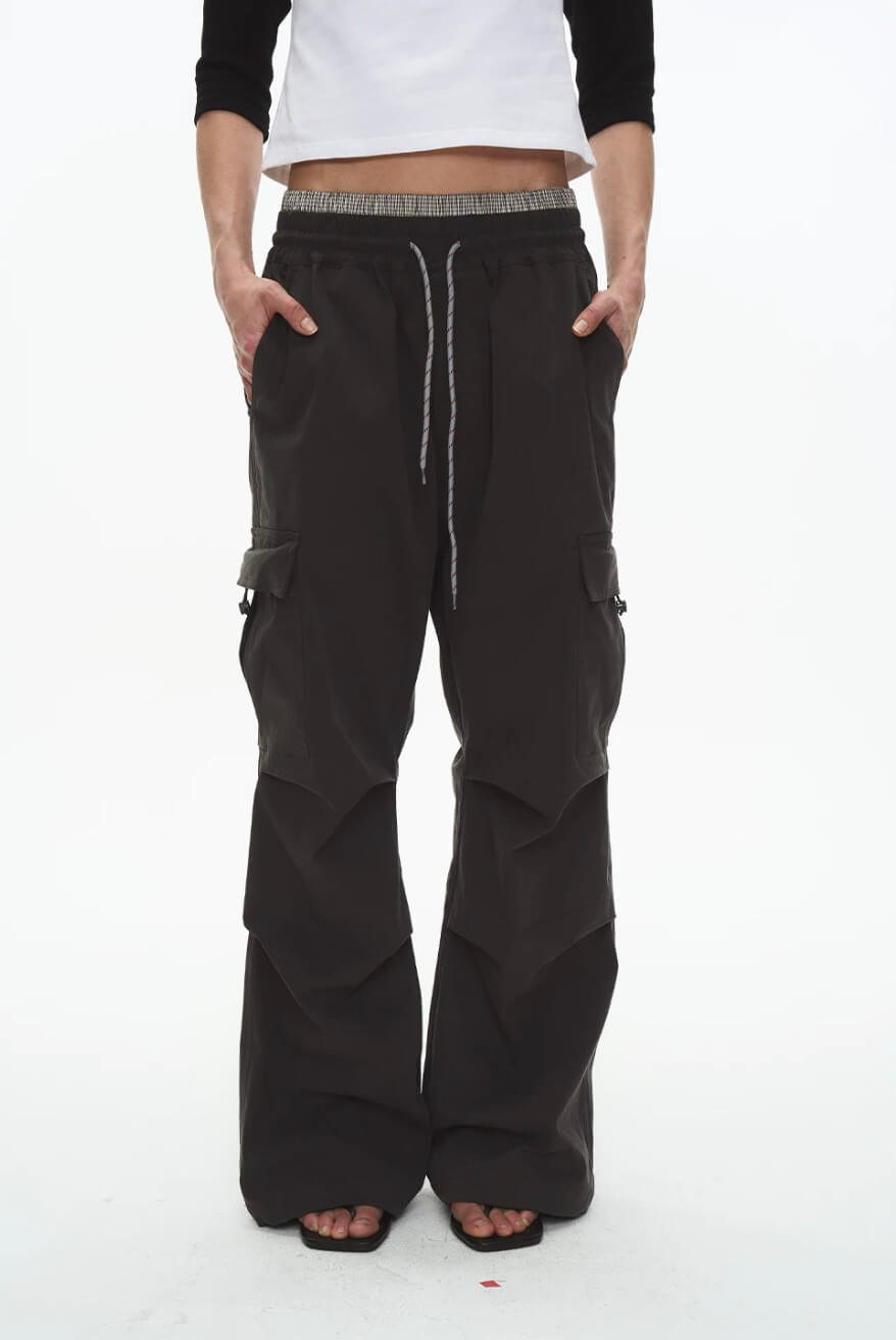 EXITMODE BY BLIND NO PLAN Double Waist 3D Pleat Nylon Cargo Pants | Face 3 Face