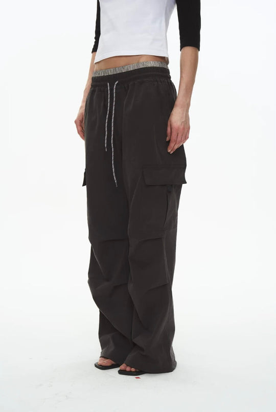 EXITMODE BY BLIND NO PLAN Double Waist 3D Pleat Nylon Cargo Pants | Face 3 Face