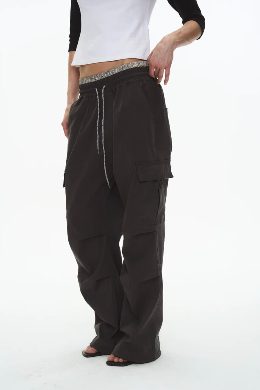 EXITMODE BY BLIND NO PLAN Double Waist 3D Pleat Nylon Cargo Pants | Face 3 Face