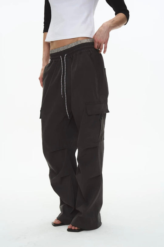 EXITMODE BY BLIND NO PLAN Double Waist 3D Pleat Nylon Cargo Pants | Face 3 Face
