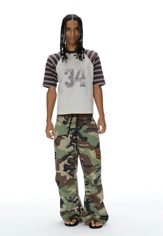 EXITMODE BY BLIND NO PLAN Double Waist Camo Wash Stripe Baggy Pants | Face 3 Face